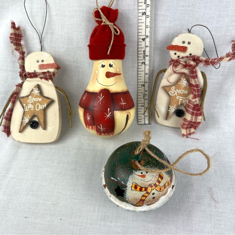 Country Crafted Painted Snowman Christmas Ornaments Bell, Light Bulb